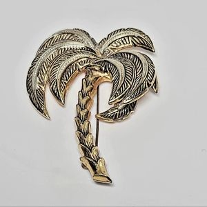 Vintage Spanish Toledoware Gold Tone Palm Tree Brooch